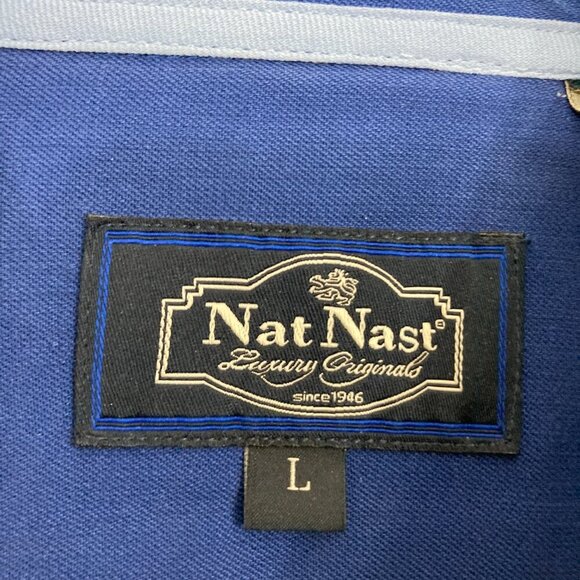 Nat Nast Blue White Leaf Print Silk Cotton Blend Short Sleeve Button Down Large - Picture 2 of 12